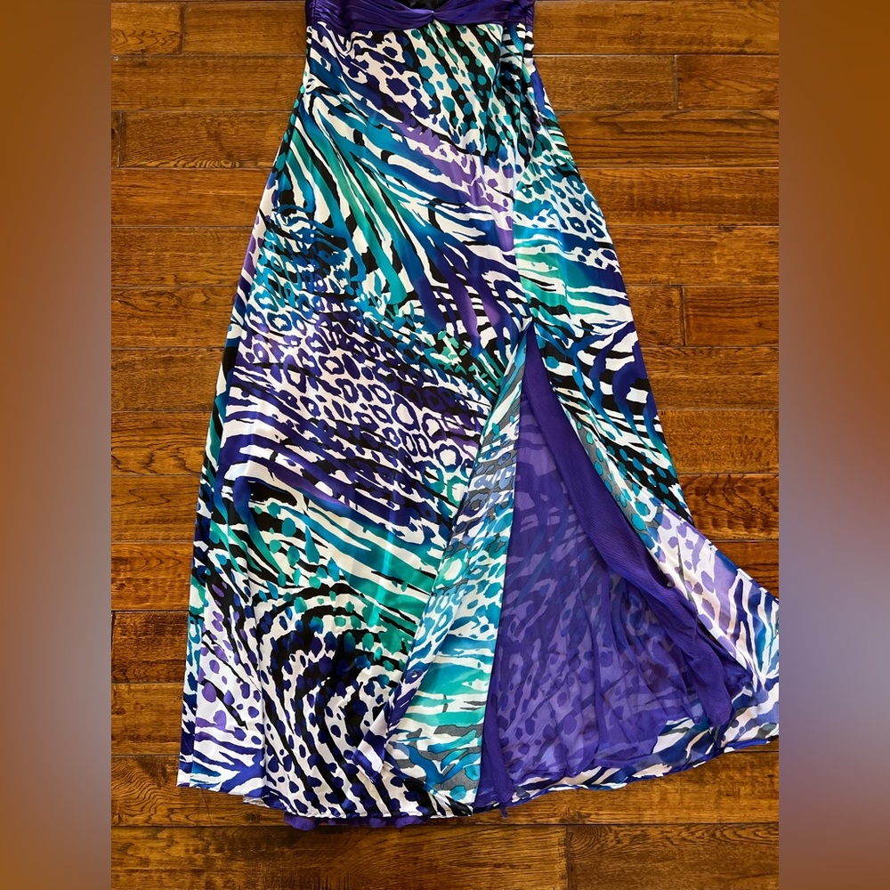 Cache Dress Maxi Satin Teal Abstract Print Purple Size 8 - Picture 6 of 16